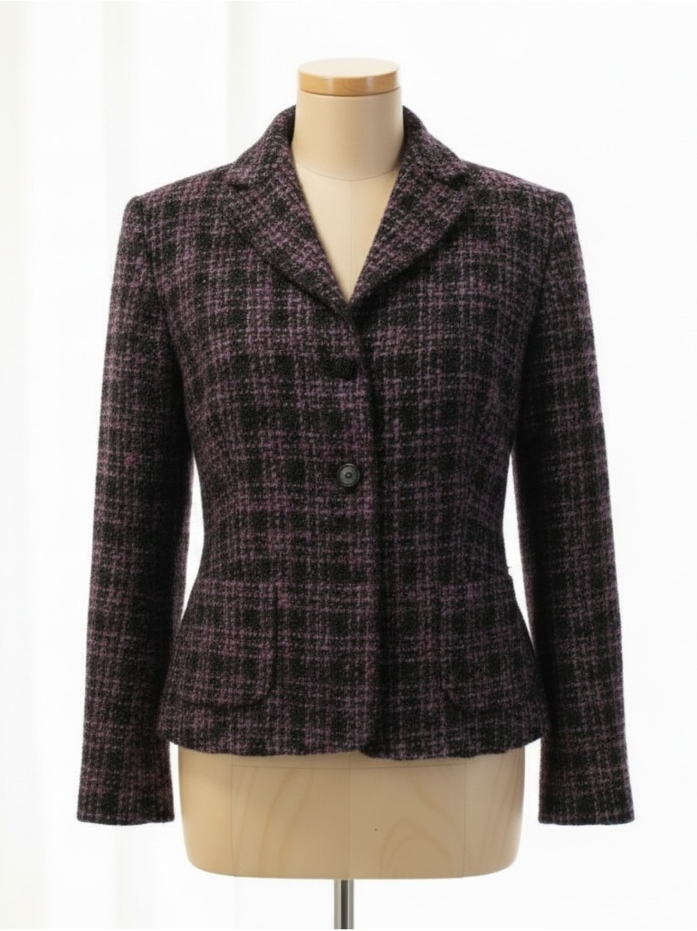Vintage Bernard Zins Paris Black Mauve Boucle Tweed Blazer | Size 8